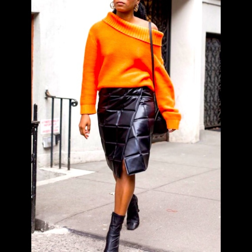 Orange Bateau Neck Loose Off Shoulder knitted Sweater